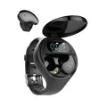 Black smart bracelet with detachable Bluetooth earphones showing colour screen display and heart rate monitoring