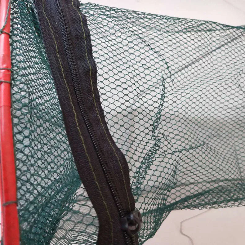 Two-hole folding nylon lobster basket with red plastic pipe structure for lobster catching