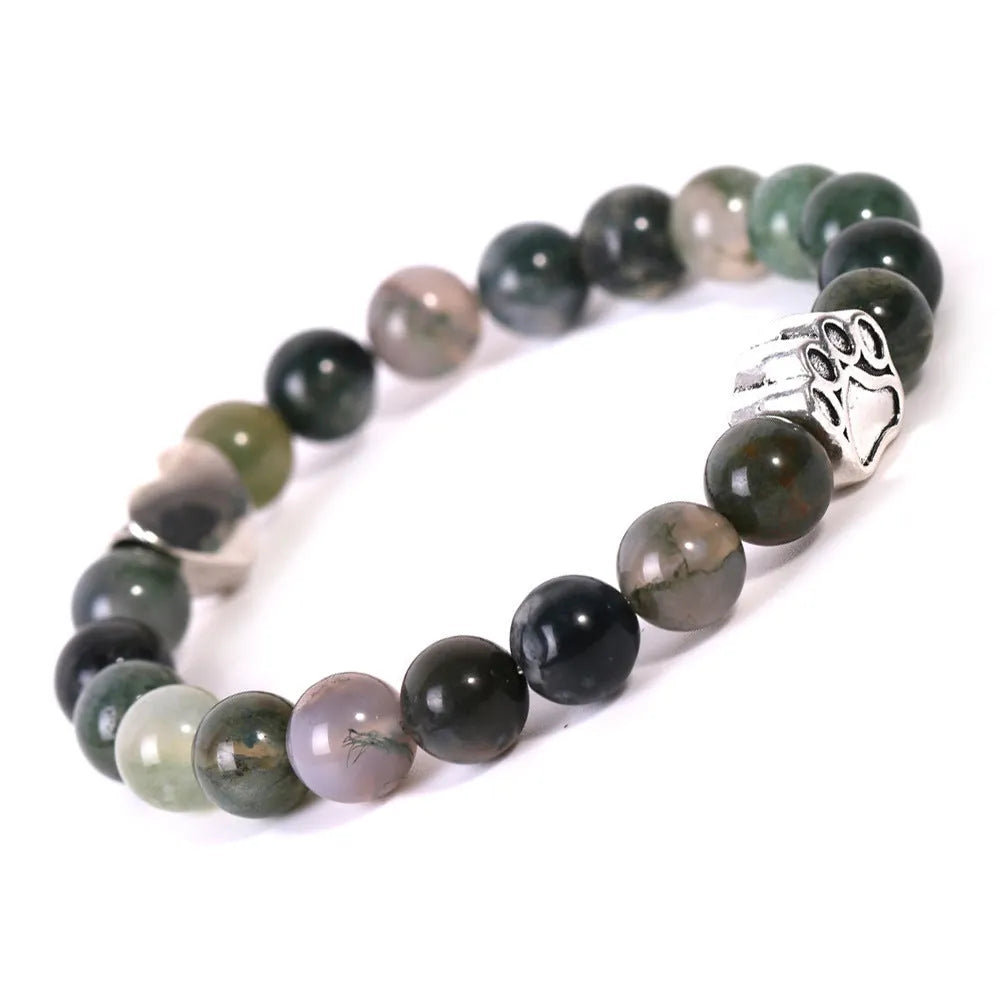 Tigereye Indian agate dog's paw bracelet with love heart charm and stone beads