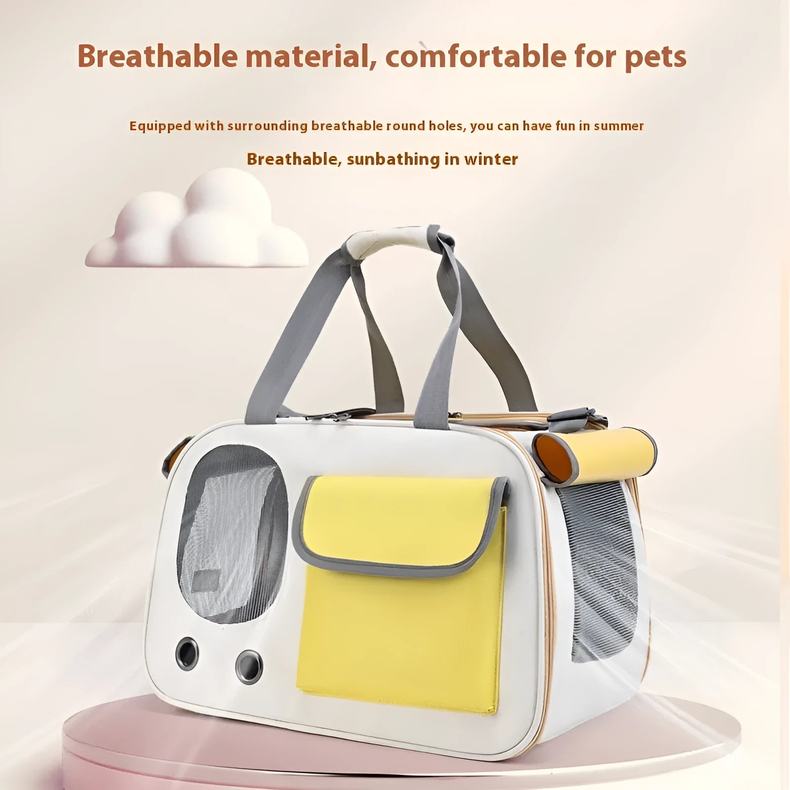 Large foldable single shoulder pet bag in canvas material, shown in yellow colour.
