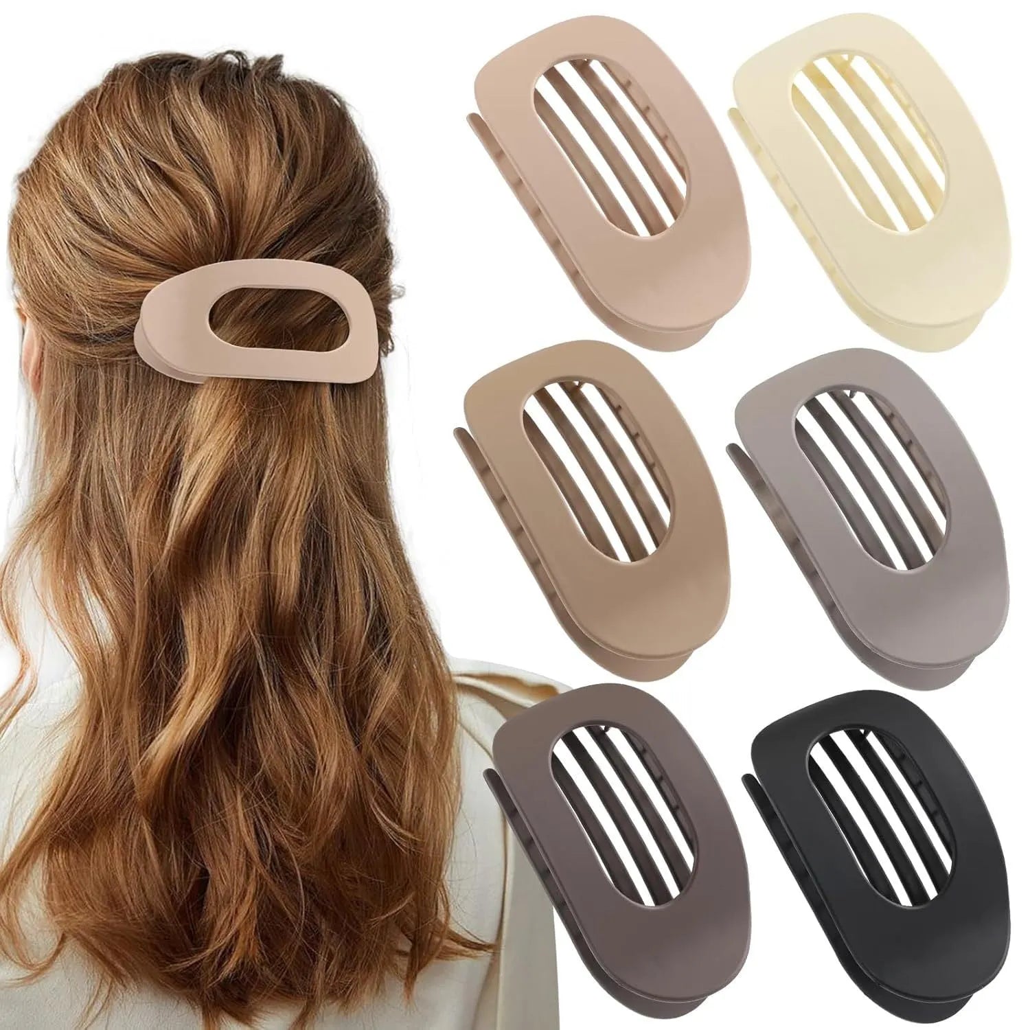 Six rose red hexagonal plastic hair clips with frosted grip, each in a separate clear OPP bag.