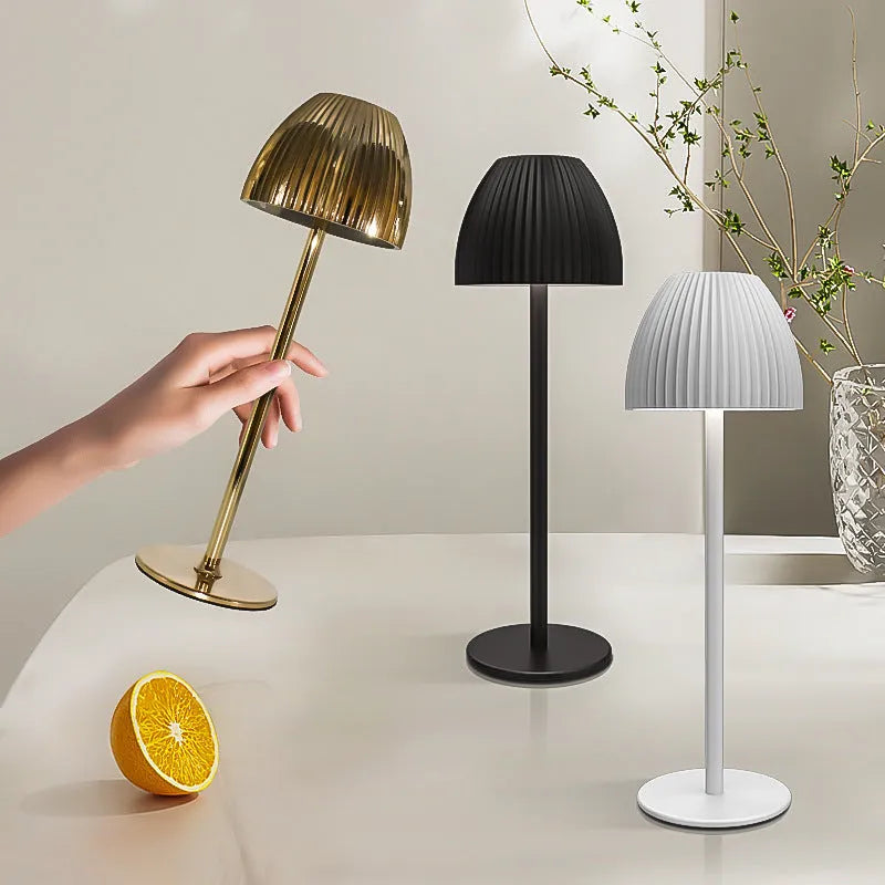 Modern small night lamp with dimming control in black or white thin round base options