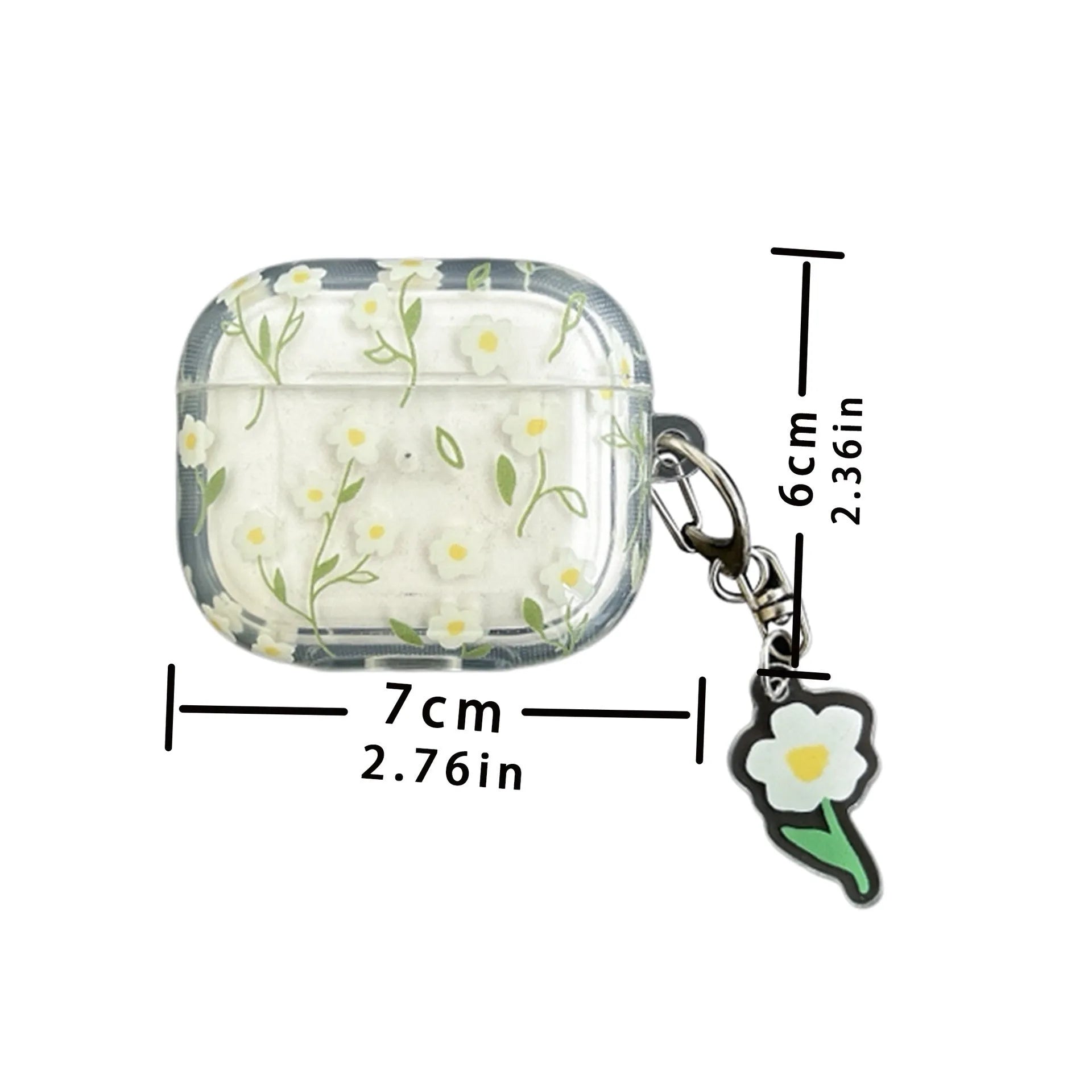 White floral high-transparent TPU protective cover for Apple AirPods on a table