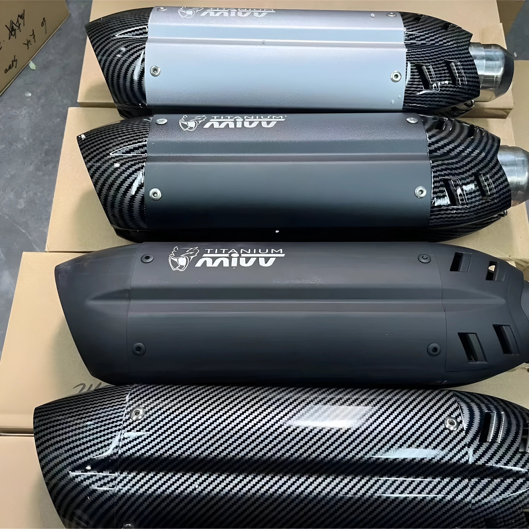 Stainless steel small hexagonal motorcycle exhaust pipe modification with muffler, showing 51mm connection.