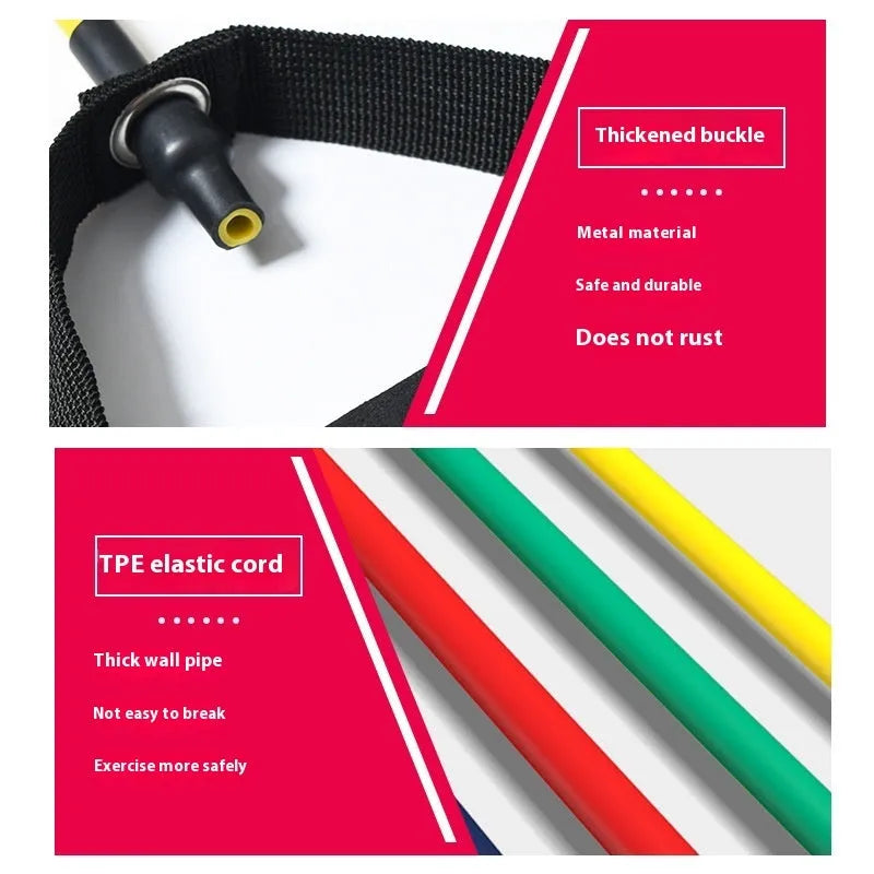 Adjustable chest expander with TPE tension rope in five colour options representing different resistance levels