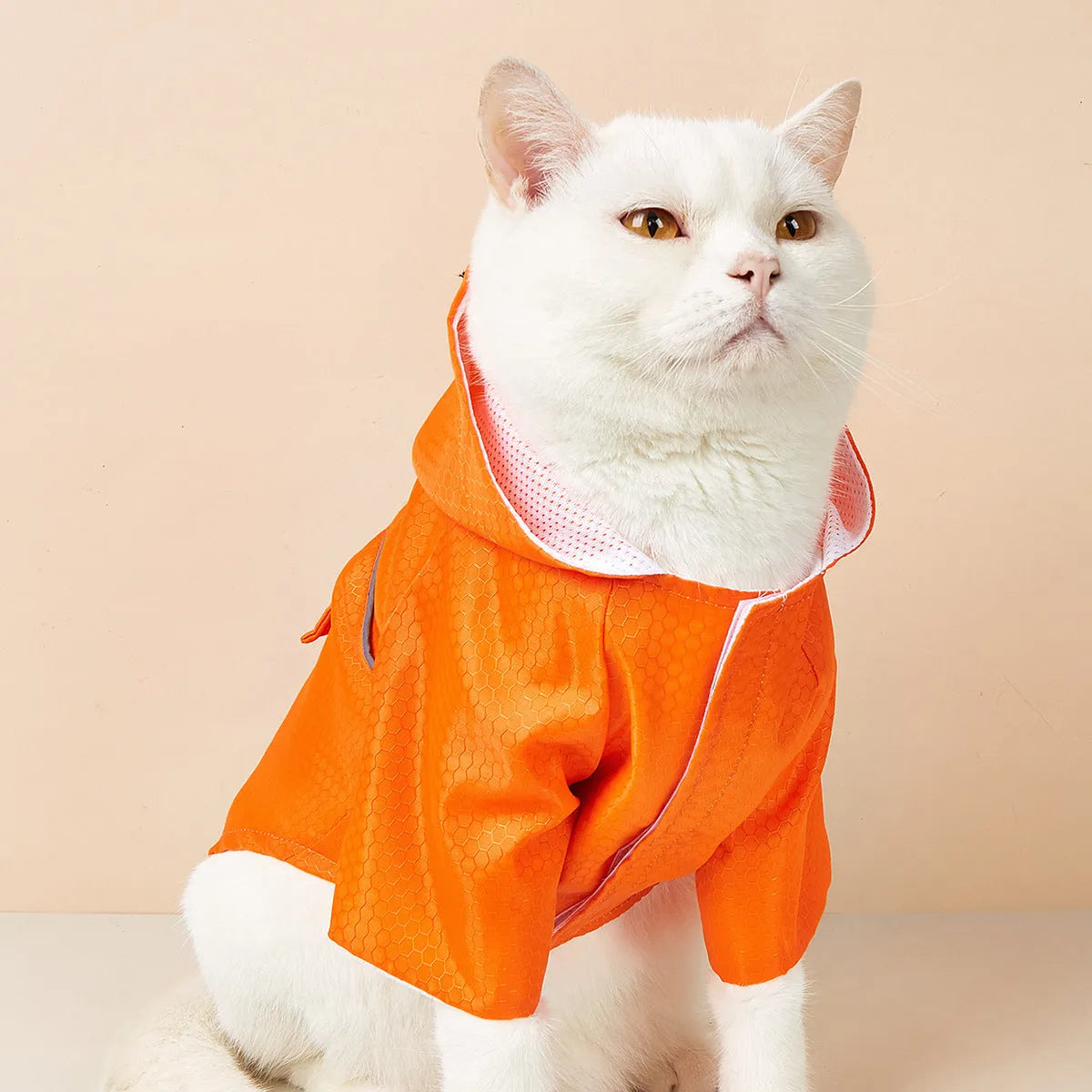 Polyester pet raincoat with night reflective stripe for cats and puppies, sizes S to XL