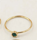 14K gilded women's knuckle ring with cubic zirconia stone in green, blue, dark red or white colours