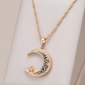 Rose gold necklace with star moon zircon pendant on water wave chain