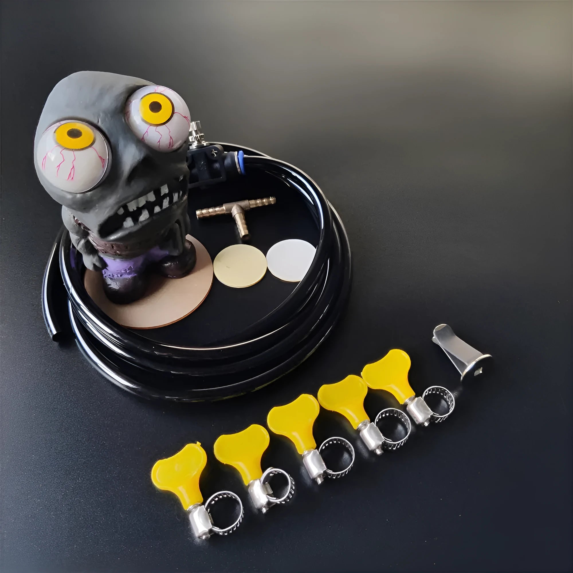 Turbo car boost eye zombie doll decompress ornament kit with pressure valve and copper tubing