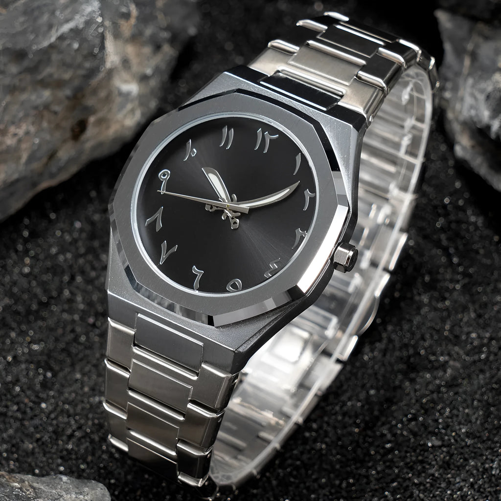 Men's business casual quartz watch with steel belt strap in black and silver colour options