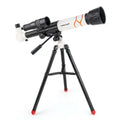 White and yellow kids astronomical telescope with tripod stand showing 150X magnification for youth education