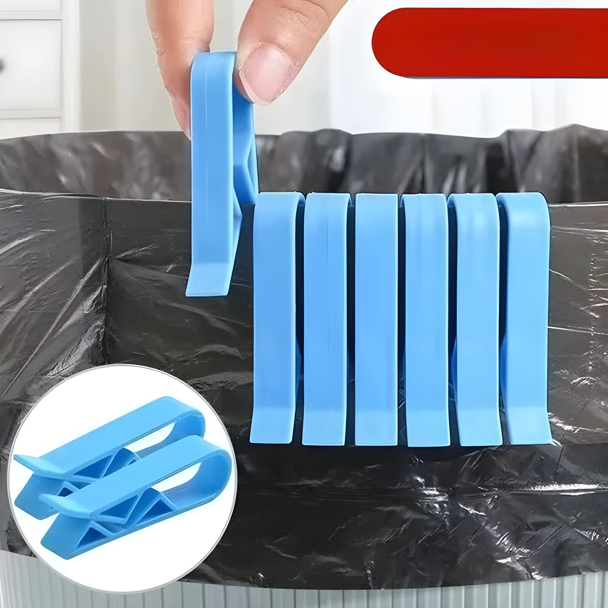 A white PP plastic non-slip fixed clip for holding bin bags to the side of a rubbish bin.