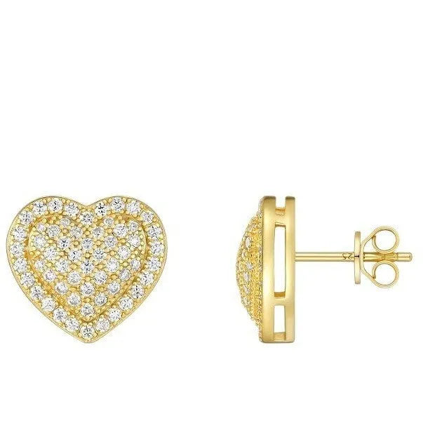 Gold-plated S925 silver stud earrings with a heart-shaped moissanite stone.