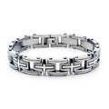 Men's titanium steel bracelet with polished geometric segment design in steel colour