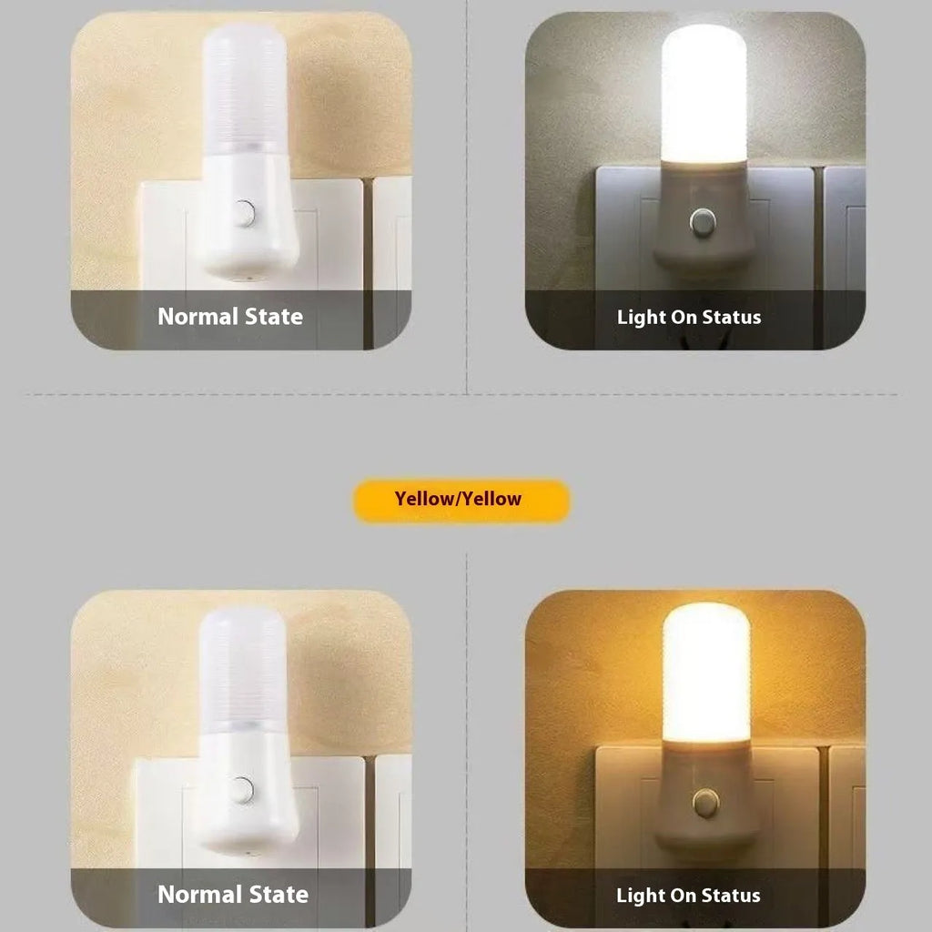 Minimalist plug-in bedside night light showing dual-colour switch and American plug