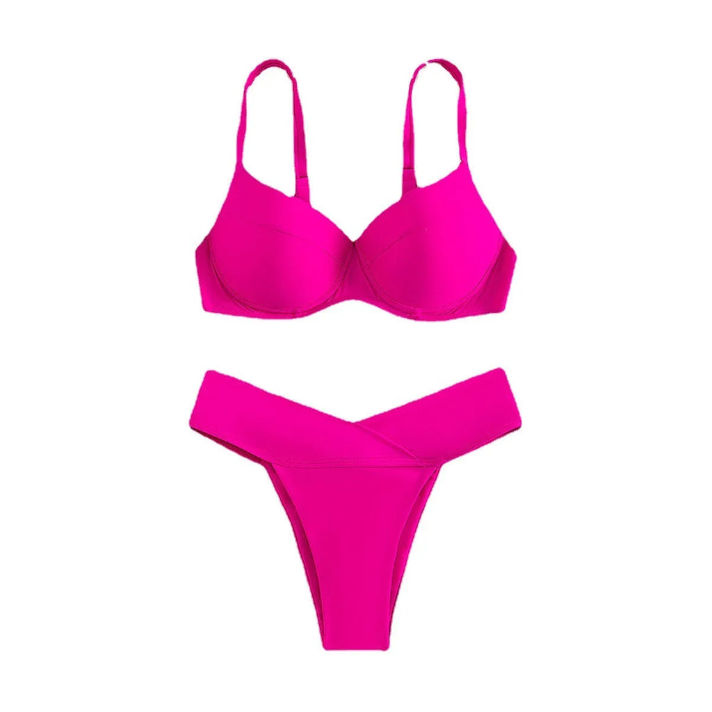 Women's solid colour bikini swimsuit with briefs design in fluorescent and black colour options