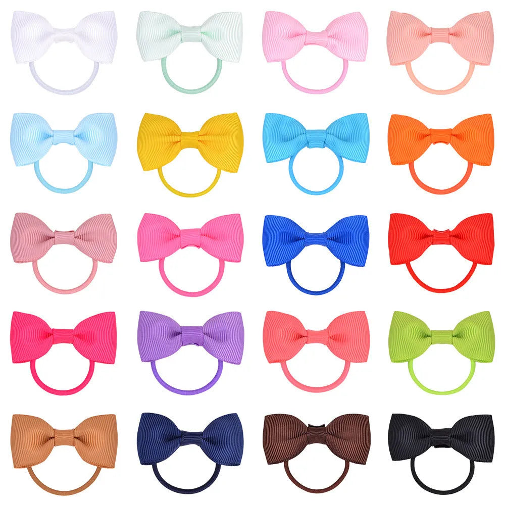 80 multi-coloured baby hair ties with small grosgrain ribbon bows for infants and toddlers