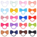 80 multi-coloured baby hair ties with small grosgrain ribbon bows for infants and toddlers