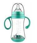 BPA-free PP baby feeding bottle with double handles, wide calibre, 180mL capacity, pink colour