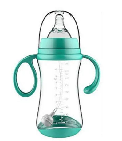BPA-free PP baby feeding bottle with double handles, wide calibre, 180mL capacity, pink colour