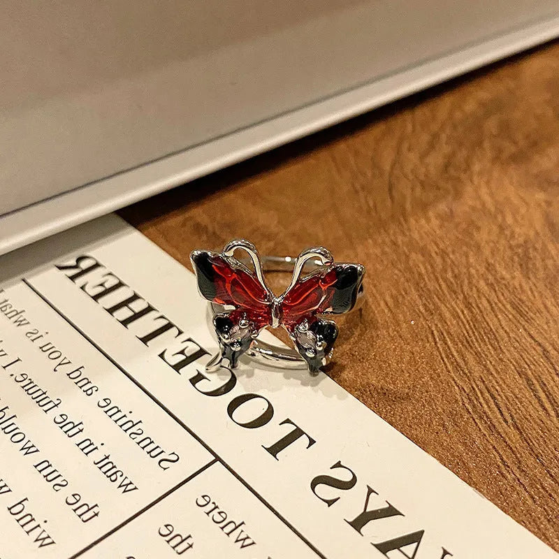 Chinese butterfly design women's copper ring with dripping oil treatment finish