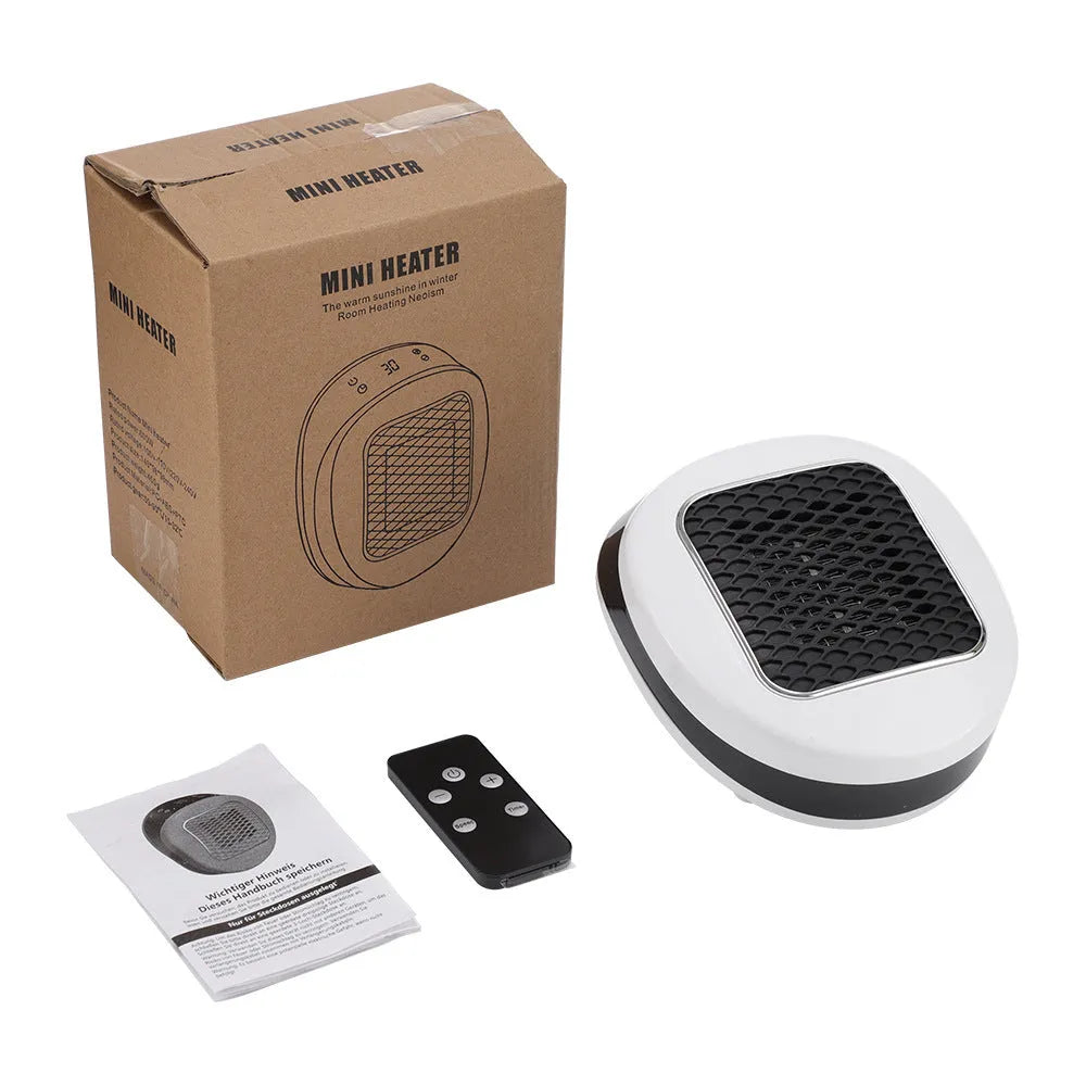 White ceramic heating electric fan heater with remote control, suitable for EU and US voltage standards