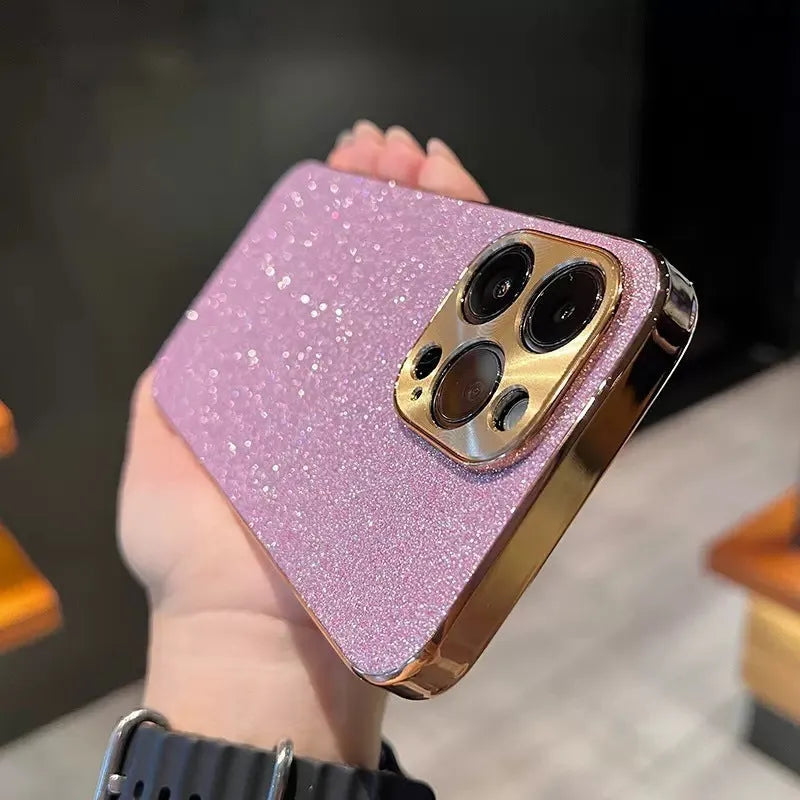 Electroplated star diamond glitter phone case with metal CD pattern for iPhone in Violet