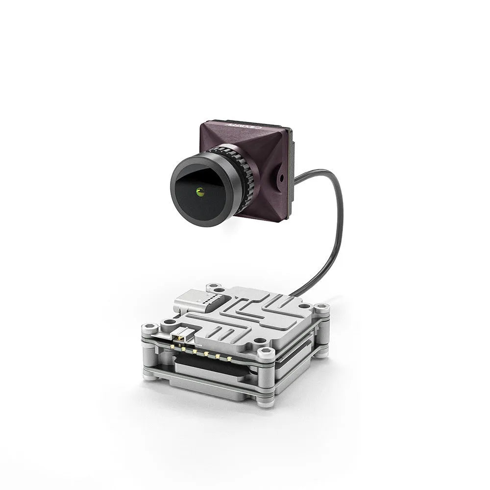 Silver DJI FPV digital transmission unit with Caddx adapter compatibility and mounting hardware