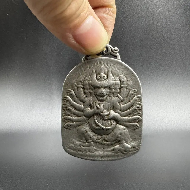 Chinese-style iron hanging pendant ornament with Aryaacalanatha Yamantaka deity geometric design