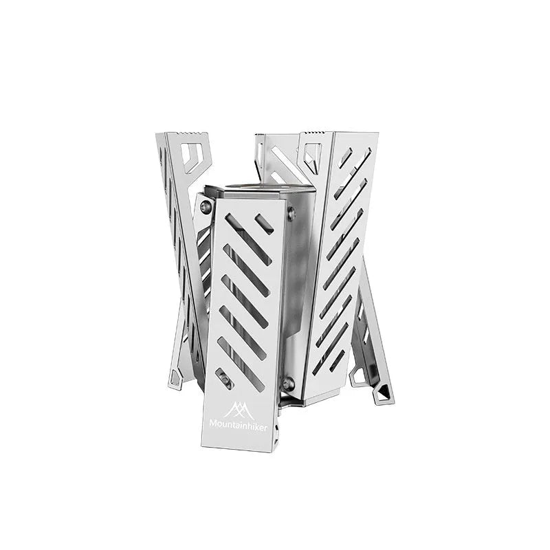 Hexagon alcohol camping stove in black or silver colour with foldable design and alloy construction