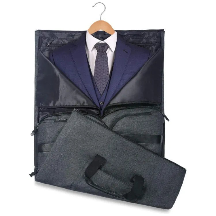Large capacity folding storage bag in Oxford cloth with sewing thread detail, available in black and gray or light gray, 20-35L capacity.