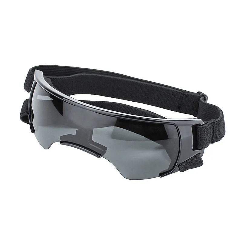 Dog UV-proof goggles with polycarbonate lenses and adjustable nylon ribbon strap in black colour