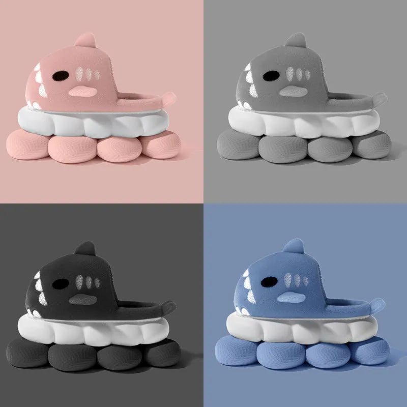Shark slippers warm winter house shoes suede anti-skid indoor footwear with embroidery, available in multiple colours