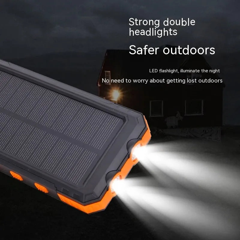 Waterproof solar charging power supply 20000mAh with compass and LED light in orange