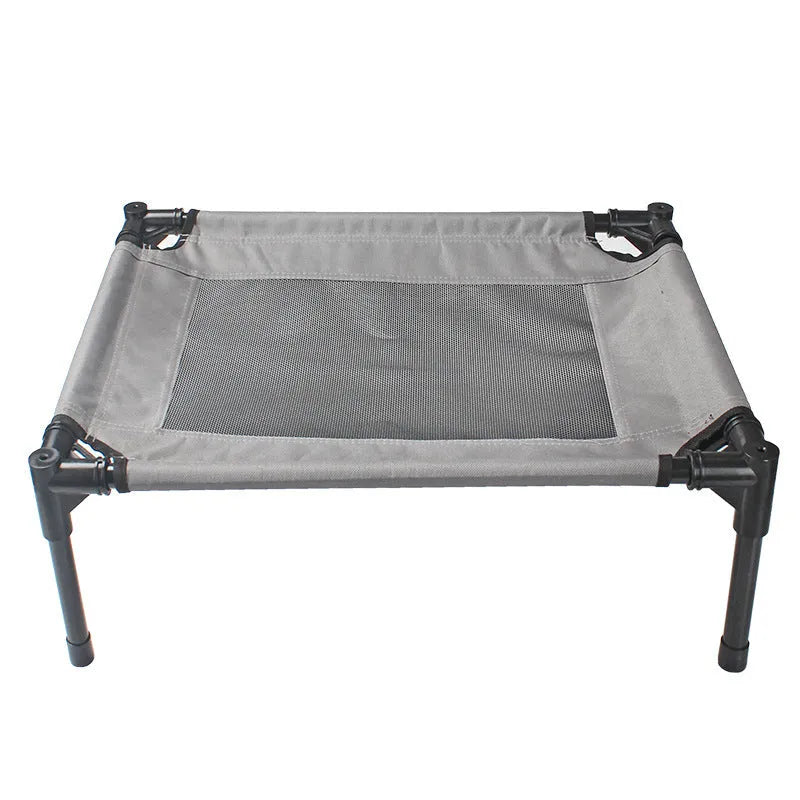 Grey Oxford cloth dog trampoline bed with iron frame, size 55x43x18cm, for small dogs