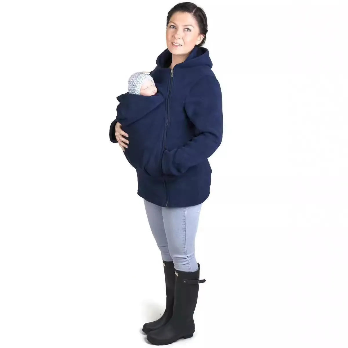 Red loose-fit women's polar fleece jumper with long sleeves on a hanger.