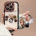 Coffee bear 3D doll pendant drop-resistant silicone phone case for Apple iPhone in cream black