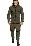 Men's cotton knit hooded tracksuit set with snowflake pattern, top and trousers, black dark grey army green