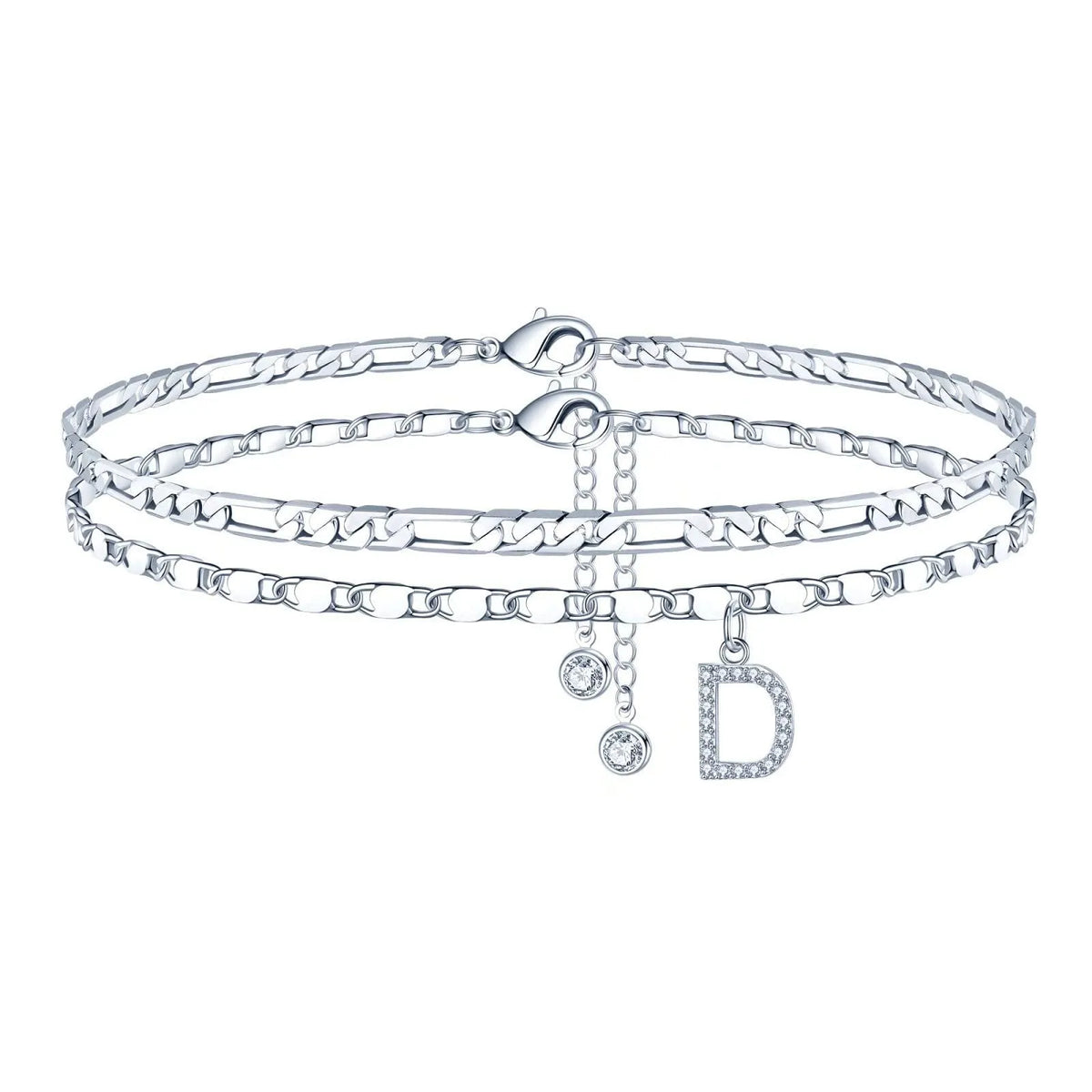 Copper double circle anklet with alphabet letters and silver colour finish