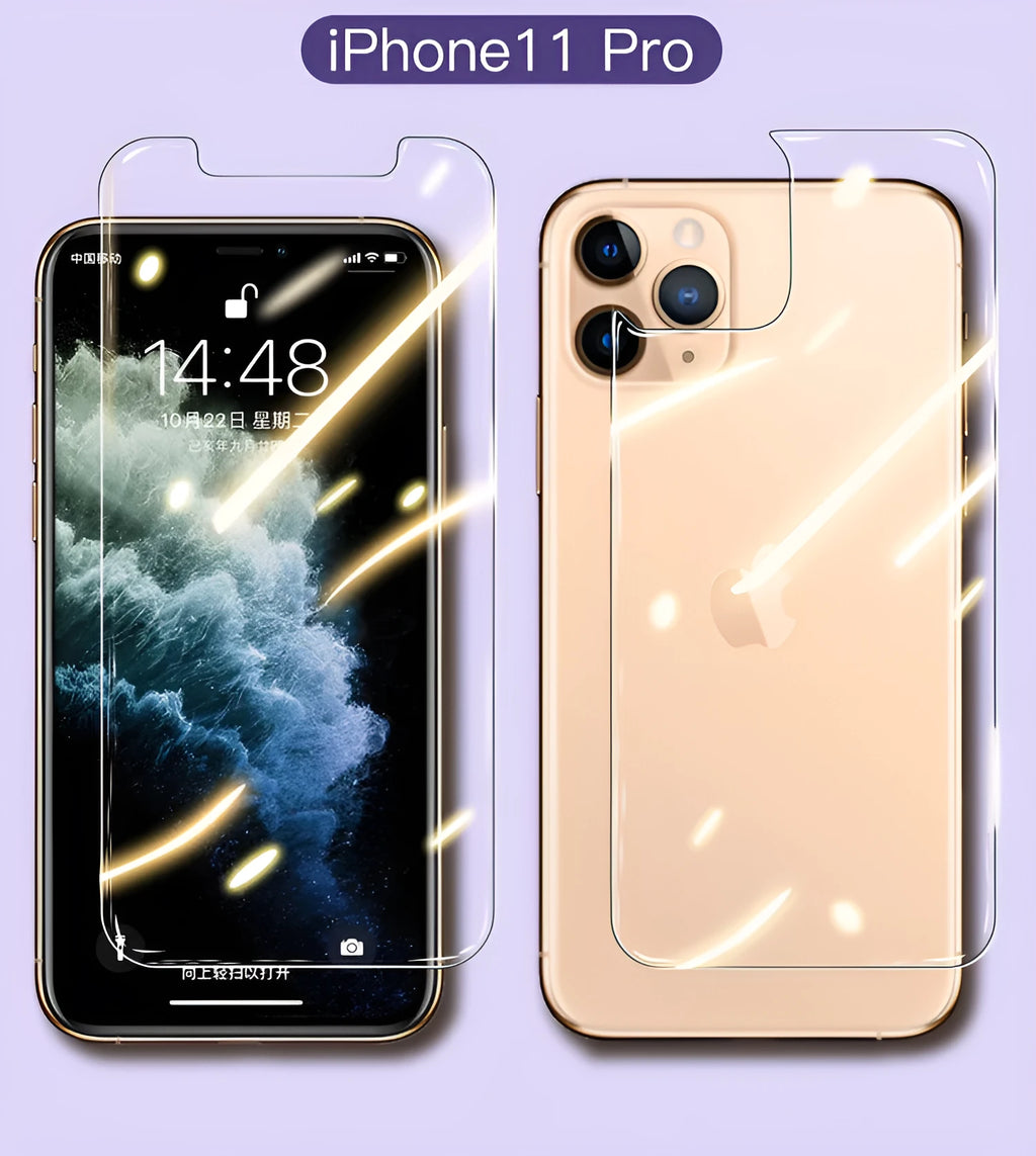 Tempered glass screen protector for iPhone 11 Pro Max with front and rear films