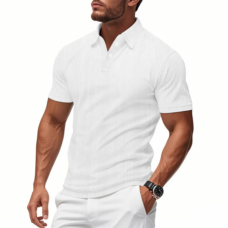 Men's polo shirt short sleeve simple British style collar t-shirt in light gray loose fit