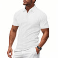 Men's polo shirt short sleeve simple British style collar t-shirt in light gray loose fit