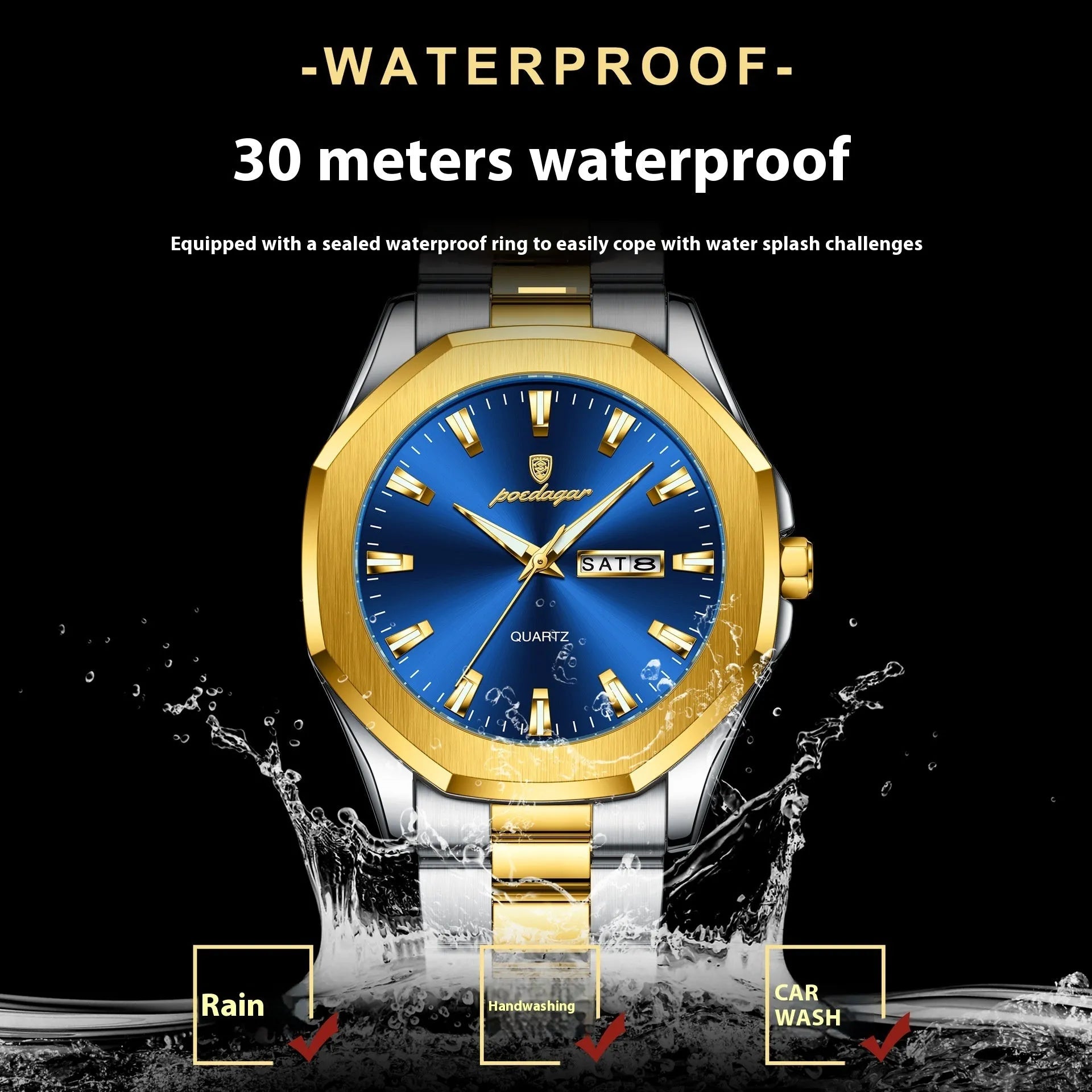 Men's thin steel quartz watch with a business-style case and bracelet on a wrist.