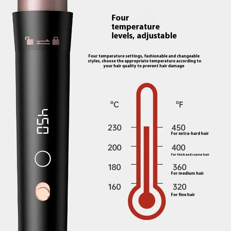 Rose gold five-in-one tube replacement hair curler with LCD screen display and protective gloves
