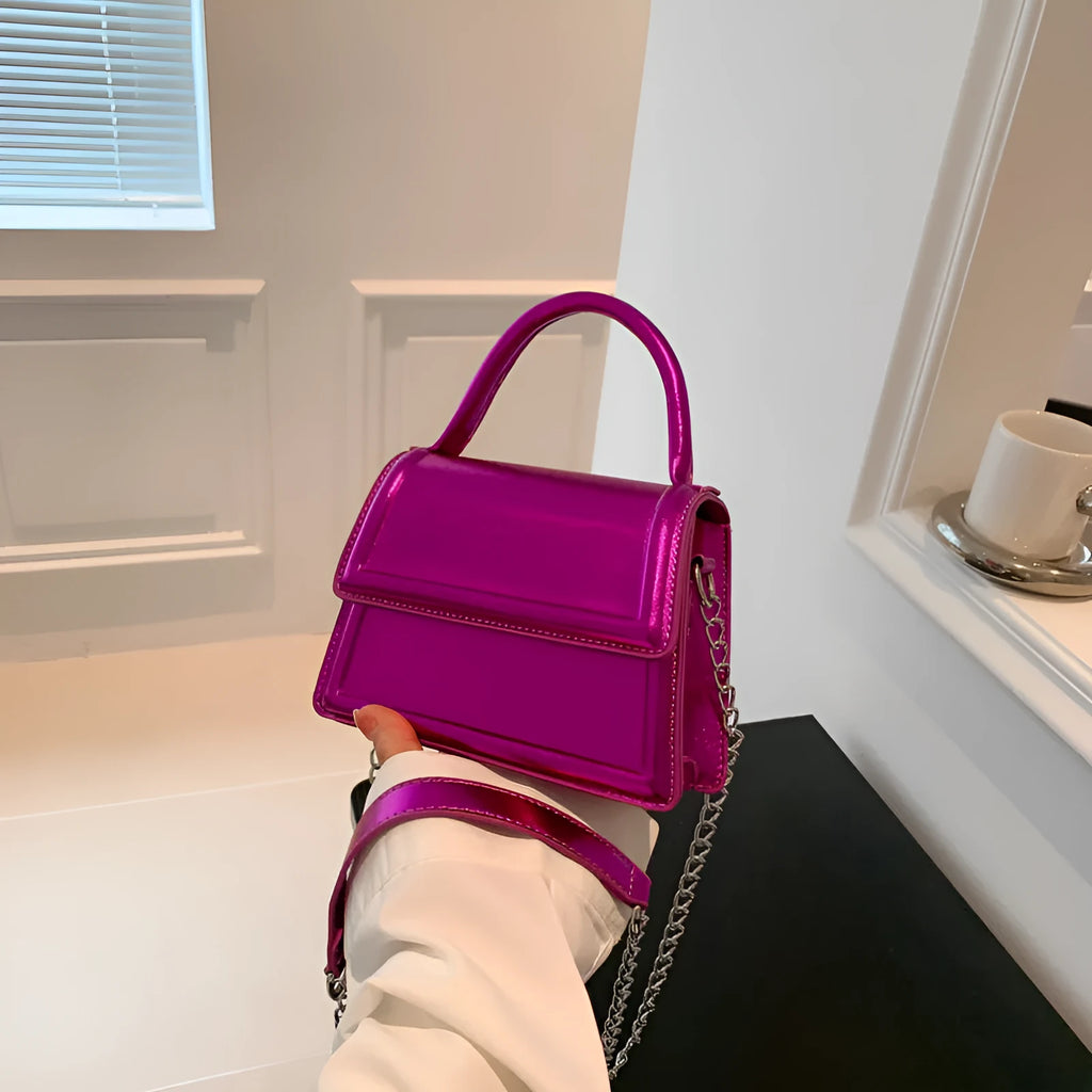 PU leather retro crossbody shoulder bag in horizontal square shape with sewing line details