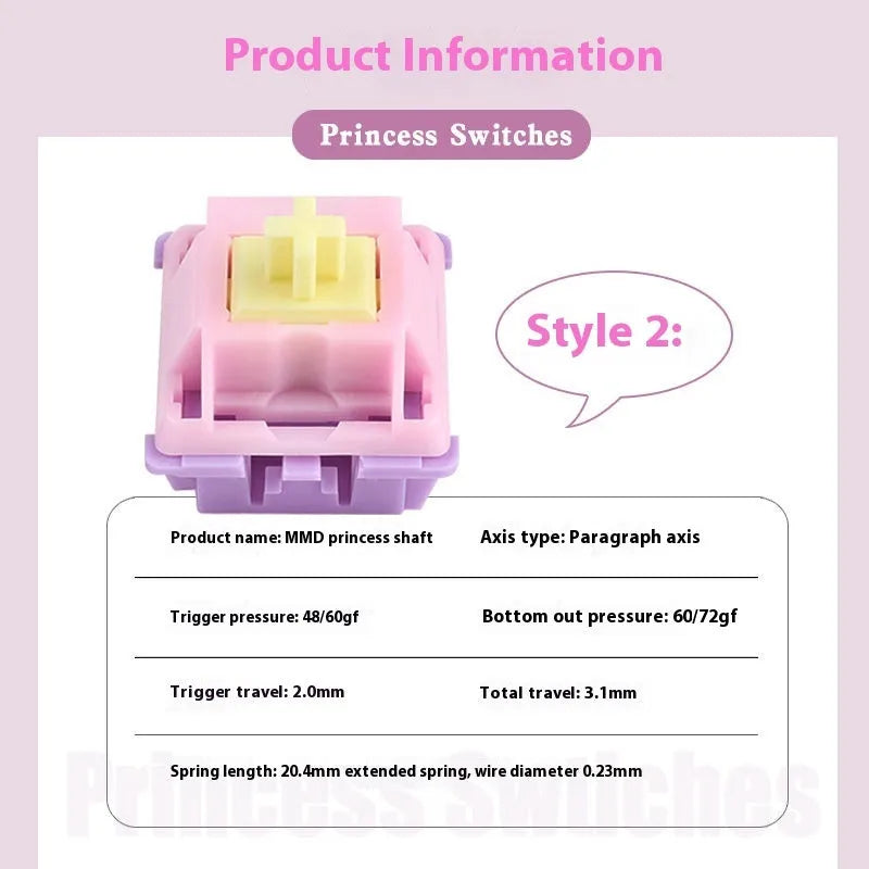 MMD Princess linear mechanical keyboard switch body with extended spring for custom keyboard builds