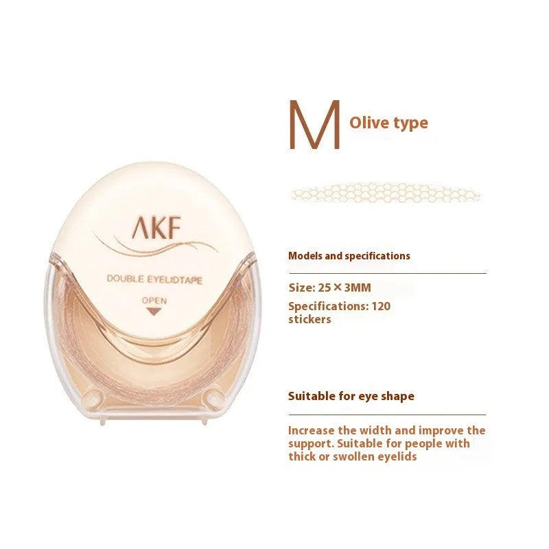Roll of invisible lace double eyelid stickers showing crescent and olive shape options