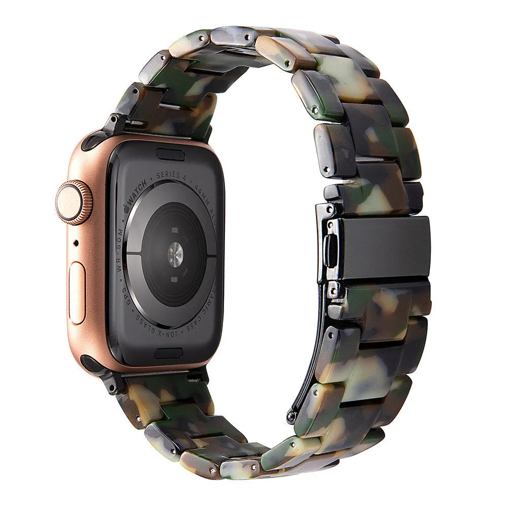 Slim resin watch strap in Army Green for Apple Watch 38-45mm with silver buckle