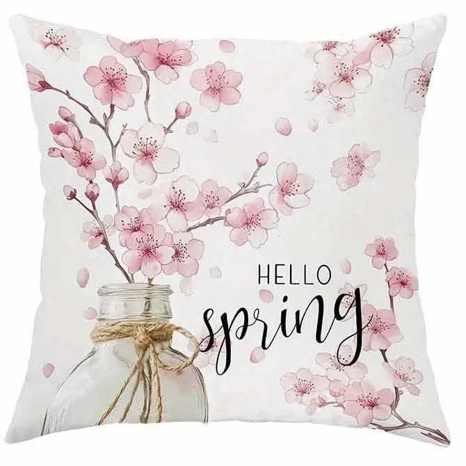 45cm square short velvet cushion cover with a spring cherry blossom letter design