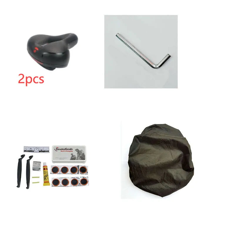 Bicycle cushion with PU leather cover, waterproof protection, wrench tool, and tire patch kit